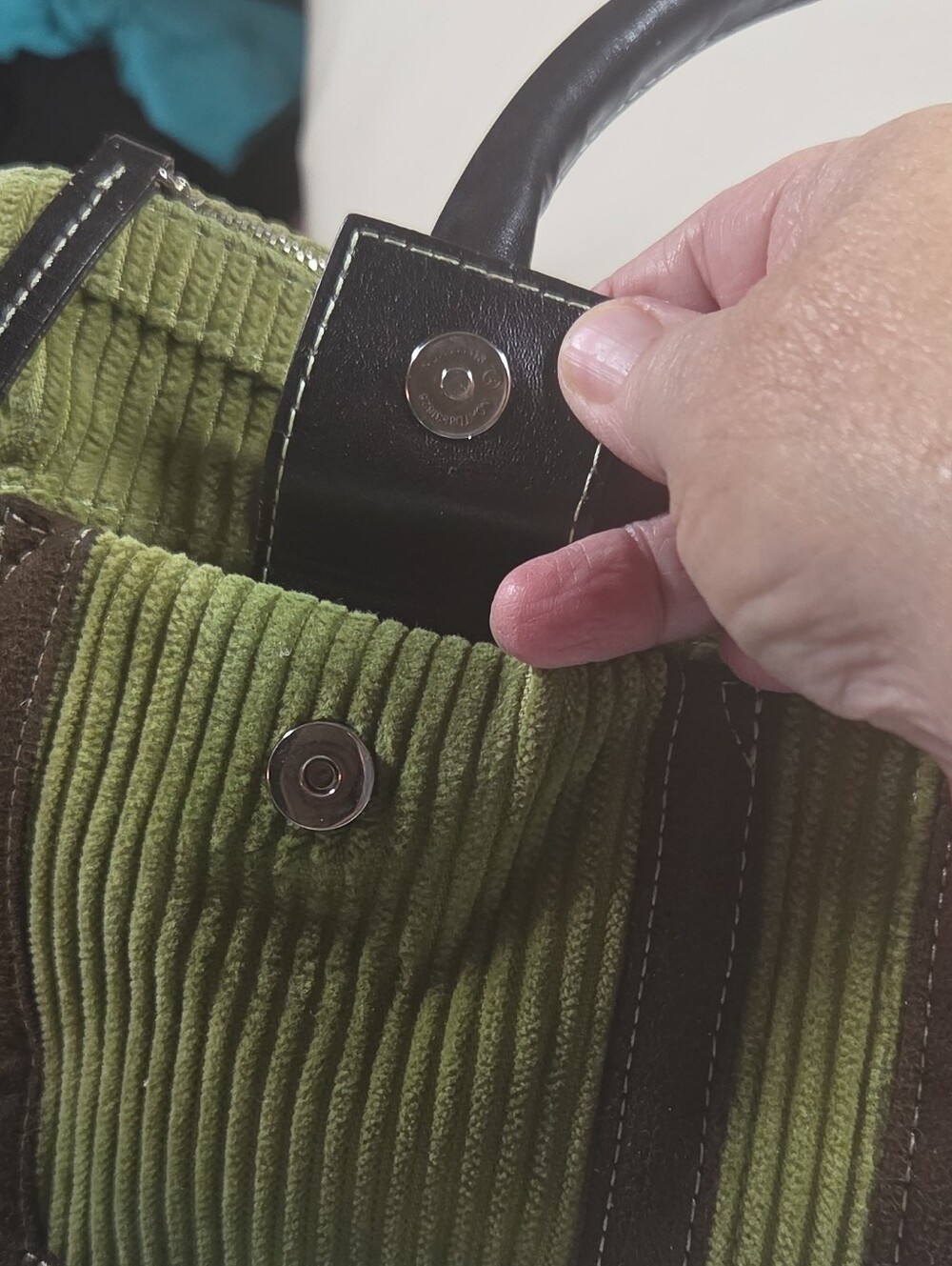 Matt & Nat Olive Green Corduroy Tote with Dark Brown Accents - Picture 5 of 8